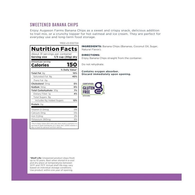 Augason Farms Sweetened Banana Chips Can, Emergency Food Supply, Everyday