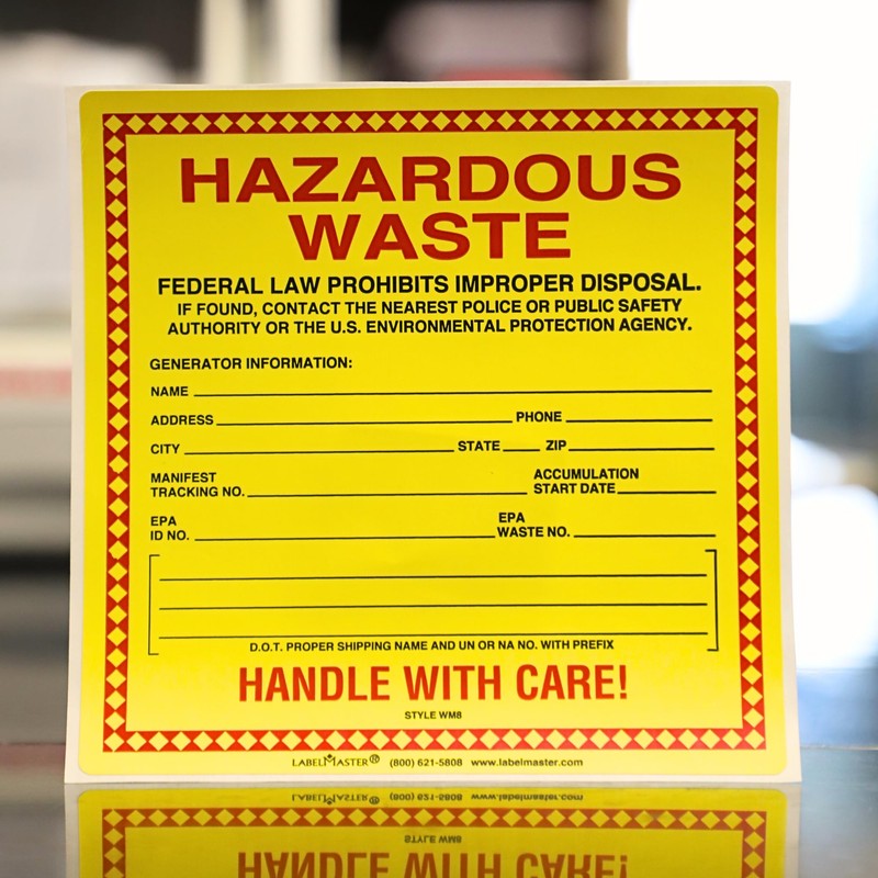 Hazardous Waste Labels, 6 x 6 inches, Red/Black/Yellow, Self-Adhesive Vinyl,