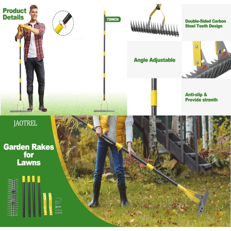 Nicecho Strong Dethatcher Rake 72" long /19 tines Garden tool