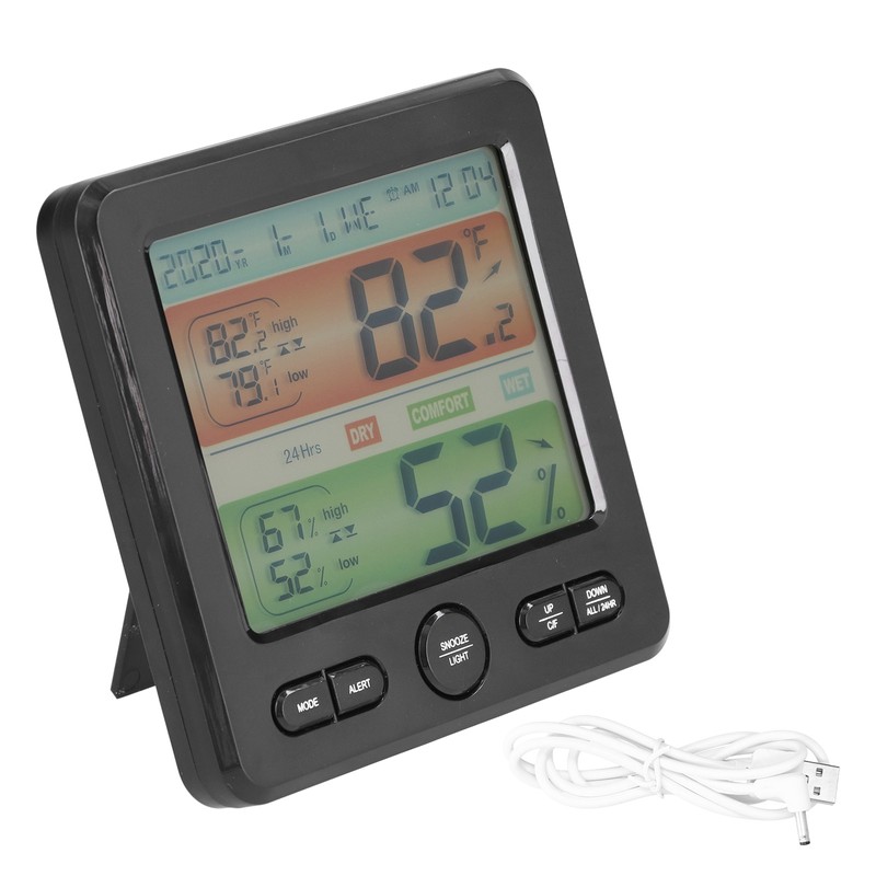 Indoor Temperature Humidity Gauge Clock Large Screen Electronic Digital Display