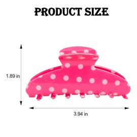 Acetate Hair Clip for Women, 3.94" Medium Claw Clip for Thick Thin Hair, Strong Hold & Slip-Free Grip Jaw Polka Dot French Styling Hair Accessories Ideal Gifts for Women & Teen Girls - Hot Pink