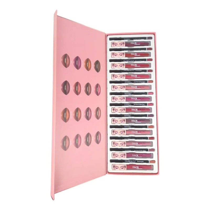 Paquete 12 Labiales Y 12 Lápices Favor Beauty Tonos Matte