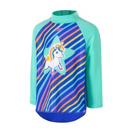 Speedo Girl's Rainbow Unicorn LS rashtop, Artic Green/Harmony Blue, 4