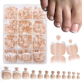 240Pcs Press On Toenails Short Square Fake Toenails White French Tip False Toenails With Design Nude Full Cover Acrylic Toenails Glossy Glue On Toenail for Women Manicure 12 packs