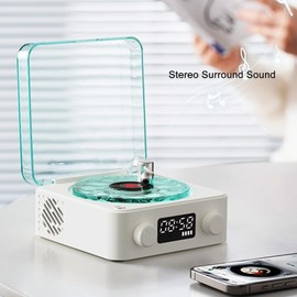 Waves Player, Waves Bluetooth Speaker with Ambient Light & Display Screen, Portable Stereo Sound Vintage Record Player Speaker, for Bedroom,Office,Party,Relaxing,Christmas (White)