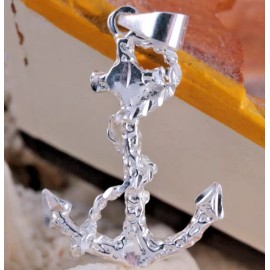 Unbranded ANCHOR WITH ROPE PENDANT STERLING SILVER, 1 1/2" with bail .925 DIAMOND CUT