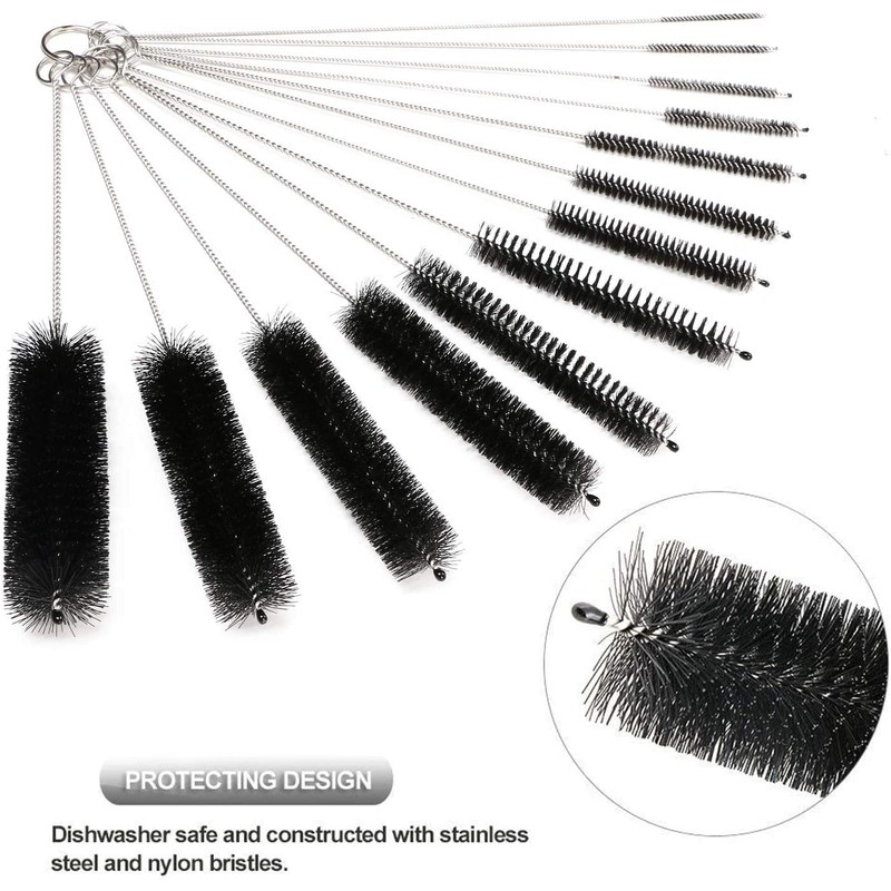 COOLKITALENT Conjunto de 13 Botella de Limpieza Cepillos, Nylon Cepillos
