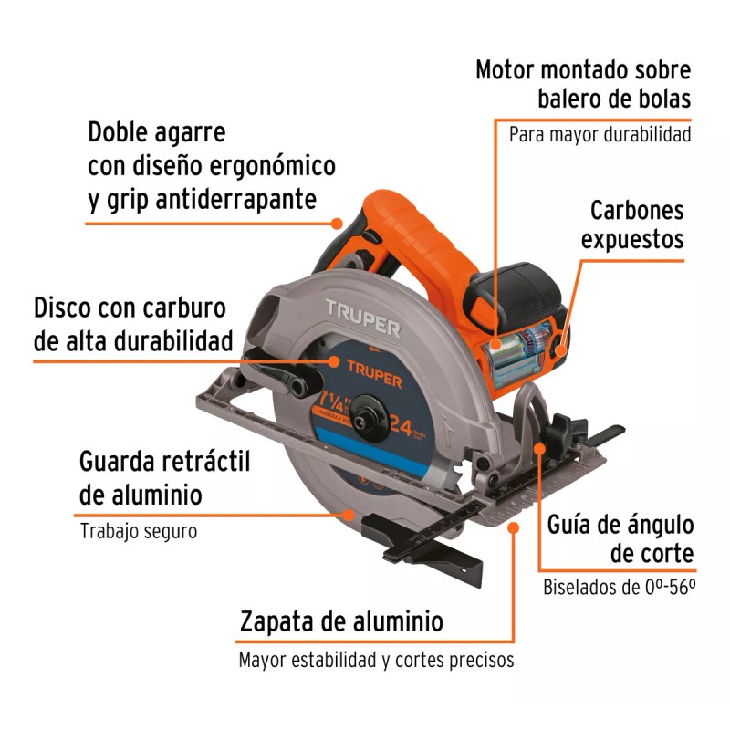 Truper Sierra Circular Eléctrica 7 1/4, 1750 W, Truper SICI-7-1/4A3