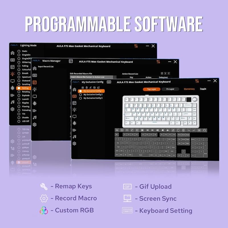Aula F75 MAX Wireless Mechanical Keyboard with TFT Screen and