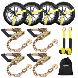 Trekassy Car Tie Down Straps for Trailers with Heavy Duty Chain Anchors, 6 Pack 2" x 96" Lasso Style Tire Straps (2 for Replacement), 10,000lbs Break Strength, Hauling Cars, UTV, Truck