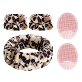 1 Set Of Leopard Print Face Washing Set, 2-Piece Face Washing Brush, Elastic Headband Wristband Set, Cute Plush Face Washing Decoration, Convenient Travel Skin Care Accessories.