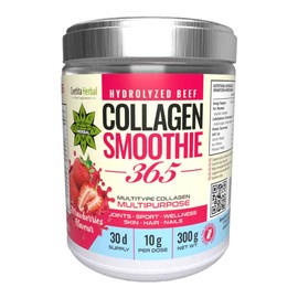 Collagen Smoothie 365 - Hair, Skin, Nail and Joint Support | 30 Days Supply | Hydrolyzed Beef Collagen with Strawberry Flavour | Non GMO