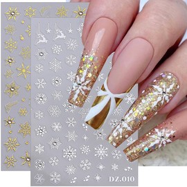 6 Sheets Snowflake Nail Stickers for Nail Art 3D Self Adhesive Christmas Nail Art Stickers with Glitter Rhinestone Designs Christmas Sticker Winter White Snow Flake Xmas Nail Decals for Women Manicure