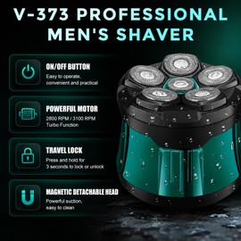 VGR 373 Professional 6D Rotary Head Shaver for Bald Men with IPX6