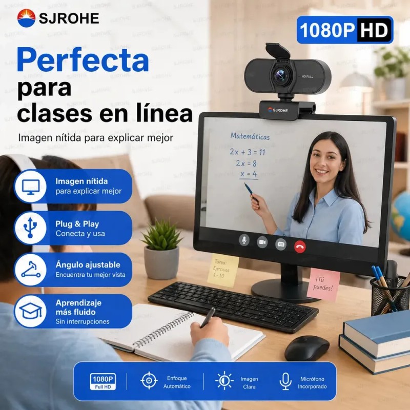 SJROHE® Cámara Web 1080p Webcam Con Micrófono 30fps Color Negro