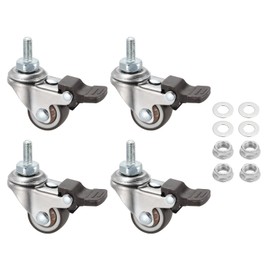 PATIKIL 1 Inch Mini Swivel Caster Wheels with Brake, 4Pcs M6x15mm TPE Rubber Threaded Stem Casters Load Capacity 99 Lbs with Tool Set for Furniture Trolley Cart, Brown