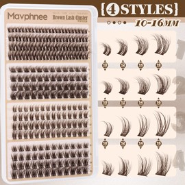 Brown Lash Clusters Natural Eyelash Clusters 4 Styles Wispy Cluster Lashes Individuals CC-Curly Lashes Extensions Dark Brown Cluster Eyelash Extensions Value Pack (200Pcs, 10-16MM) by Mavphnee