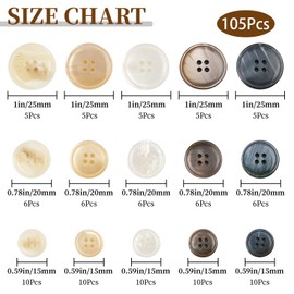105Pcs Mixed Sewing Buttons,5 Color 4-Hole Craft Buttons,3 Size (15mm, 20mm, 25mm) Sewing Buttons for Clothes, Suitable for for DIY Crafts, Coats, Shirts, Pants, Shorts（Color5）