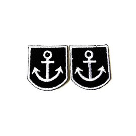 TH Set of 2 Tiny. Mini Black Anchor Sailor Cute Cartoon Patches Sew Iron on Embroidered Applique Badge Sign Patch Clothing Costume