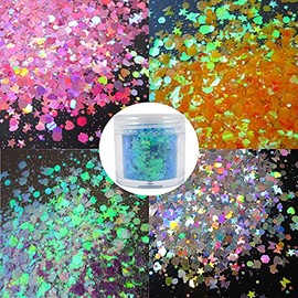 12 colores de mariposa y estrellas con purpurina gruesa, copos holográficos de corazón hexagonal, manualidades, purpurina corporal, lentejuelas para u