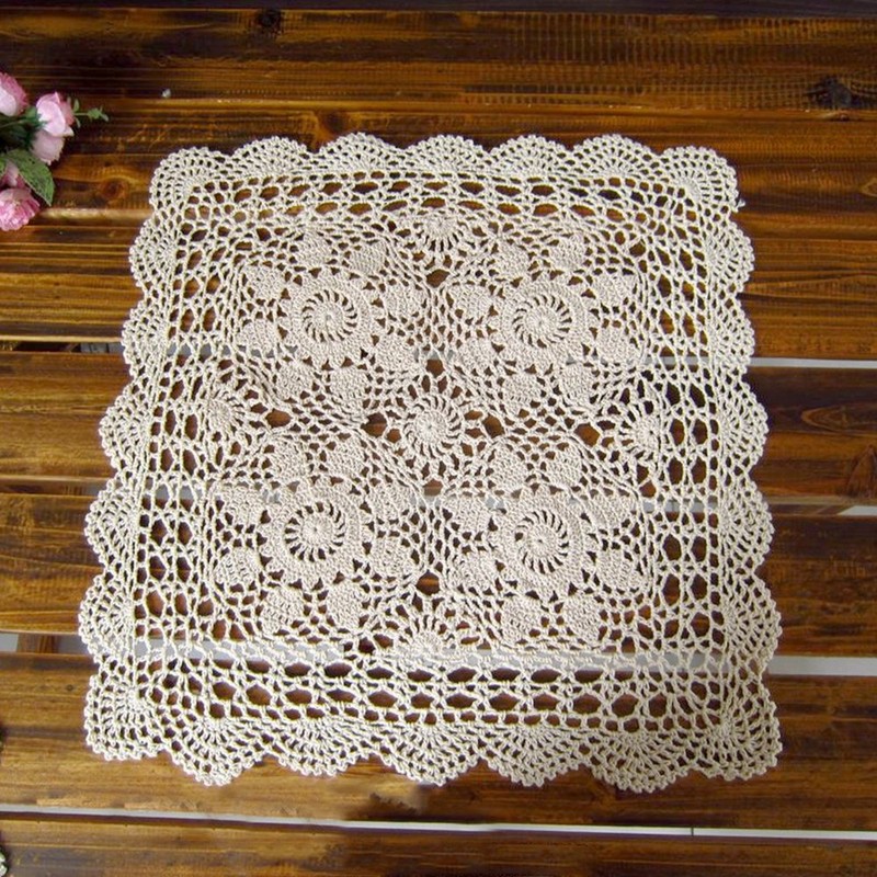 Yizunnu Vintage Hand Crochet Lace Doily Square Cotton Table Cover