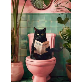 Qianbaiuk Diamond Painting Cat, Diamond Painting Adult Black Cat, Diamond Painting Kits for Gift and Home Wall Decoration (12 x 16 Inches)