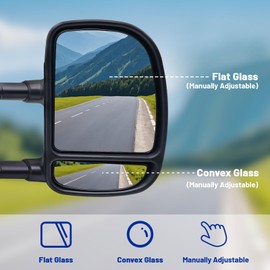 Towing Mirrors Compatible for Ford 2007-2008 E-150 Econoline; 2003-2014 E-250; 2003-2014 E-350 Super Duty, a Pair, Dual Mirrors, Telescopic & Folding