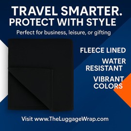 The Luggage Wrap - Medium, Durable, Black Water-Resistant Luggage Cover for 23"-25" Suitcase, Secure & Sturdy Fastener, Protects Against Dirt & Damage - Carry On Suitcase Cover for Frequent Travelers