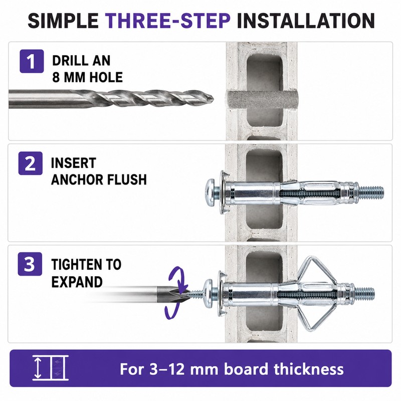 M4–M8 Metal Hollow Wall Expansion Anchors, Multiple Length Options