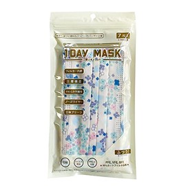 1DAY MASK AZI-BLU Regular Size, 7 Pieces Per Bag, 2 Bag Set, Non-woven Mask, Pattern Mask