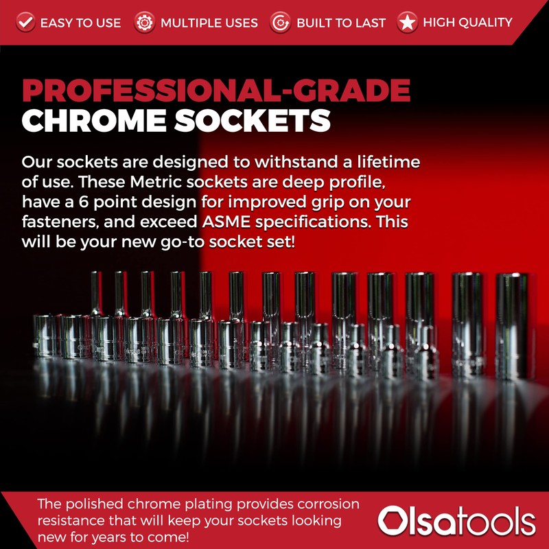 Olsa Tools Metric Socket Set (14pc) | 1/4-Inch Drive |