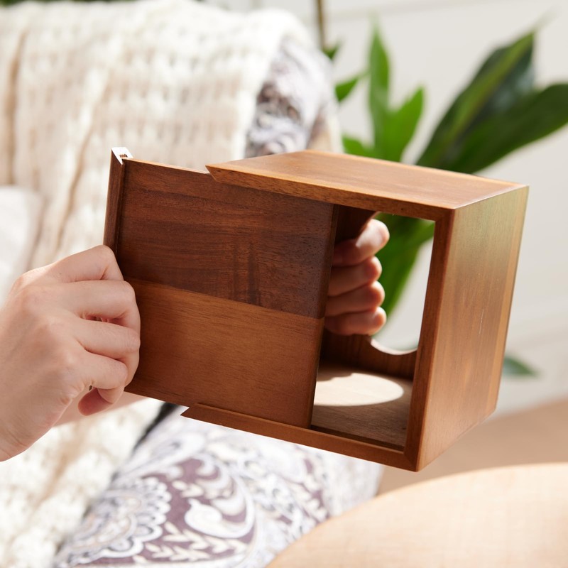 Acacia Wood Tissue Box Cover, Square Wooden Tissue Holder for
