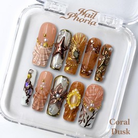 NailPhoria｜SURPRISE DEAL Collections (70 Styles) acrylic press nails:_Coral Dusk_L