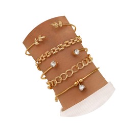 FUTIMELY Layered Heart Leaf Open Bangle,5PCS Adjustable Bracelets for Women,Fashion Simple Stackable Chain,Bracelet Jewelry Accessories