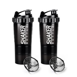 Botella Shaker para Proteina de Coctelera, Botella Deportiva Sin BPA con Mezclador & Bandeja de 3 Capas para Pastillas - Proteína en Polvo, Antidesliz