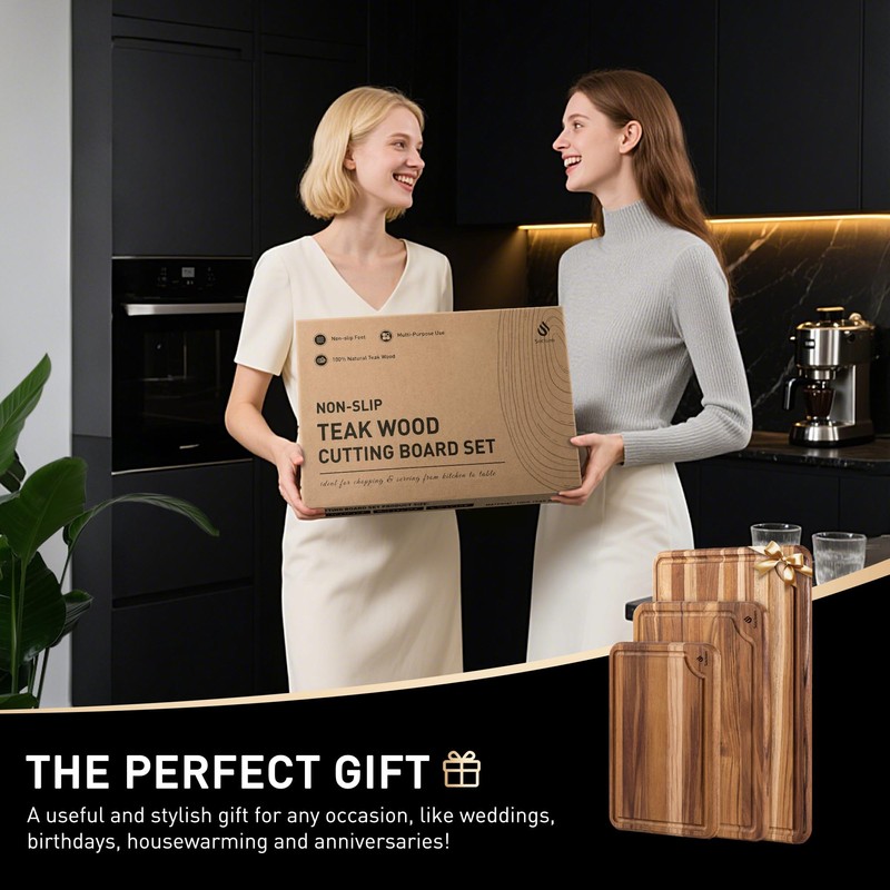 Teak Wood Cutting Board Set for Kitchen High-End Non Toxic