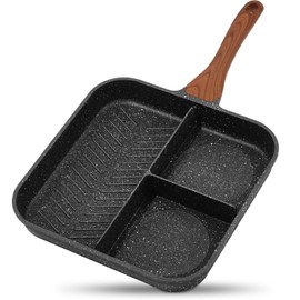 ESLITE LIFE 11 Inch Nonstick Divided Grill Pan for Indoor Cooking, Versatile 3-In-1 Induction Large Breakfast Pan for Stove Tops, PTFE & PFOA Free, Black