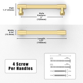 Asimerdeco 10 Pack Brushed Gold Cabinet Pulls 5 Inch(128mm) Kitchen Cabinet Handles Solid Zinc Alloy Cabinet Hardware Drawer Pulls