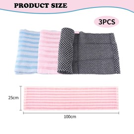 3 Rectangular Bath Towels, Body Cleansing Towels, Toiletries, Back Scrubber, Exfoliating Towels