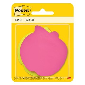 Post-it Notes, Apple Shape, Assorted Colors, 2.6x2.6 in, 2 Pads, 75 Sheets/Pad (7350-APL)