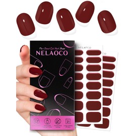 Nelaoco Nail Polish Strips – 32PCS Salon Quality Wraps, Long Lasting Gel Nail Stickers for Women (Red Rosy Twilight)