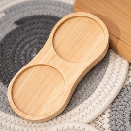 DeroTeno Salt and Pepper Mill Tray, Inner Diameter 6.8 cm, Mill Coaster, Mill Holder for Two Mills Made of Rubberwood, Dining Table Protector (Pepper Mill and Salt Mill Not Included)