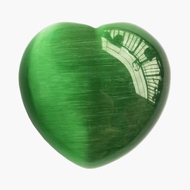 Manekieko Manekieko Green Cat's Eye Stone Palm Worry Carved Heart Love Stone,40mm Crystals and Healing Stones