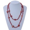 Avalaya Three-Strand Necklace with Red & Black Glass and Shell