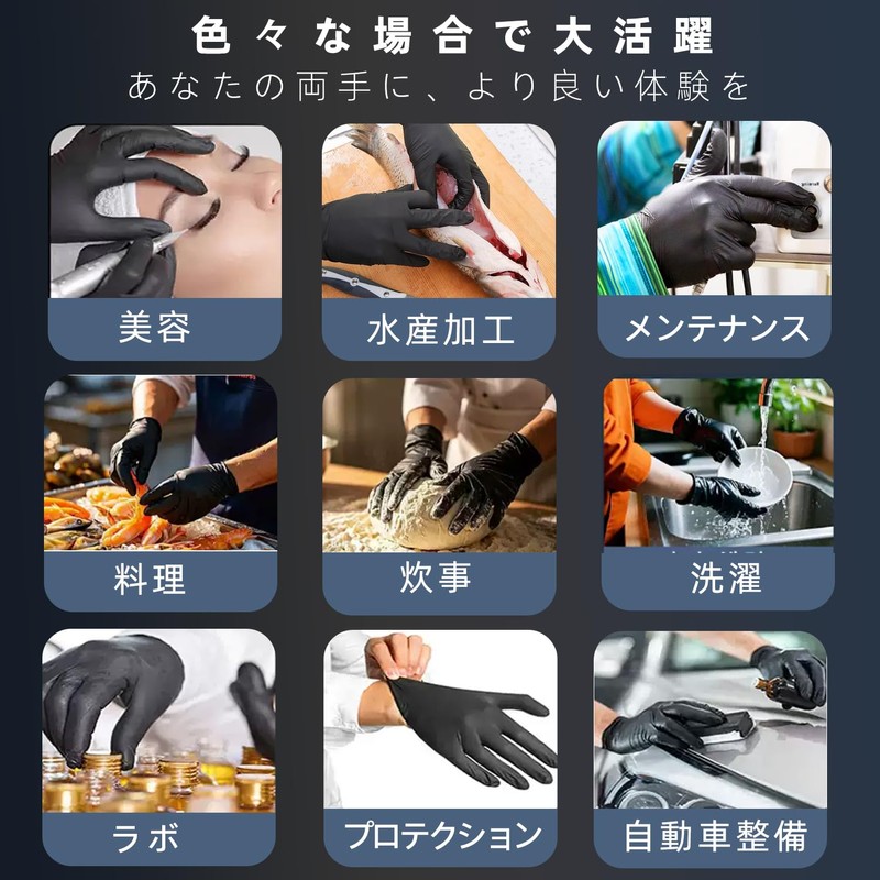 [TriHarbor] ニトリル手袋 使い捨て手袋 ゴム手袋 左右兼用 グローブ 粉なし 柔軟 ストレッチ 耐用