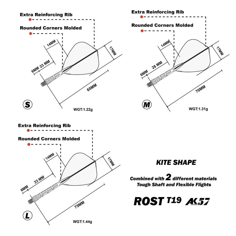 CUESOUL ROST T19 Integrated Dart Shaft and Flight Kite Shape,Set