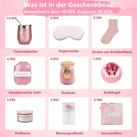 Gifts for Women, Birthday Gift for Women, Gift Set, Birthday Wellness Gifts for Mum, Girlfriend, Wife, Sister, Valentine's Day, Mother's Day, 18, 30, 40, 50, 60th Birthday Gift Set (Pink)