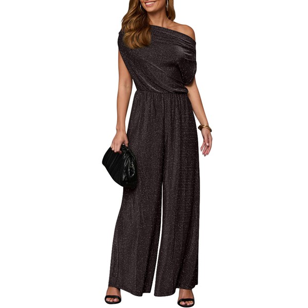 YMDUCH Women's Casual Off Shoulder Short Sleeve Wide Leg Long