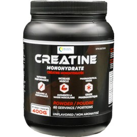 Creatine monohydrate 400g, vegan friendly unflavored powder for a lean body, muscle gain, enhanced strength and performance.