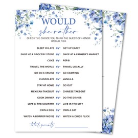 Blue Floral Bridal Shower Games for 30 Guests, Would She Rather Bridal Shower Games Cards, Activities for Weddings, Engagement Party Supplie & Activity, Bachelorette Party Games Ideas -10